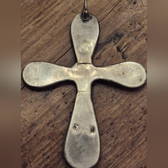 Huge Signed Navajo Sterling Turquoise Cross Pendant - Picture 7 of 10